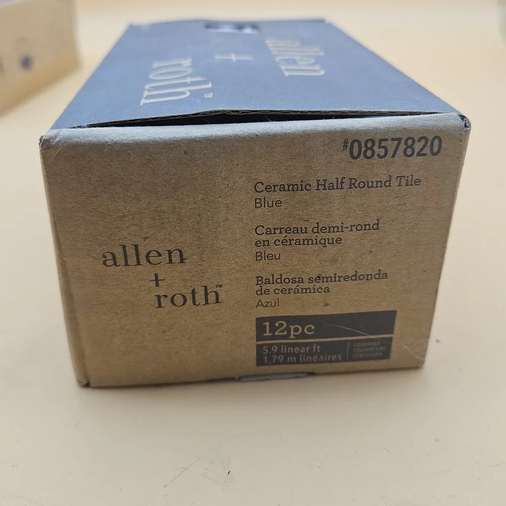 Box of 12 Allen + Roth Blue Glazed Glossy Ceramic Half Round Wall Tile Trim 6